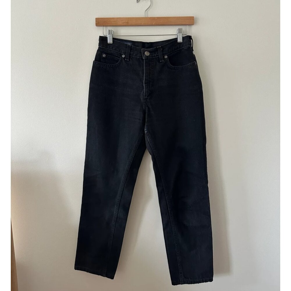 Lands End Straight Black Jeans Petite 4 100% Cotton